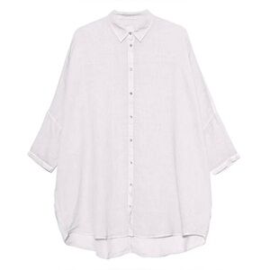 120% LINO Oversized Long 3/4 Sleeve Linen Button Down Lagenlook Top M